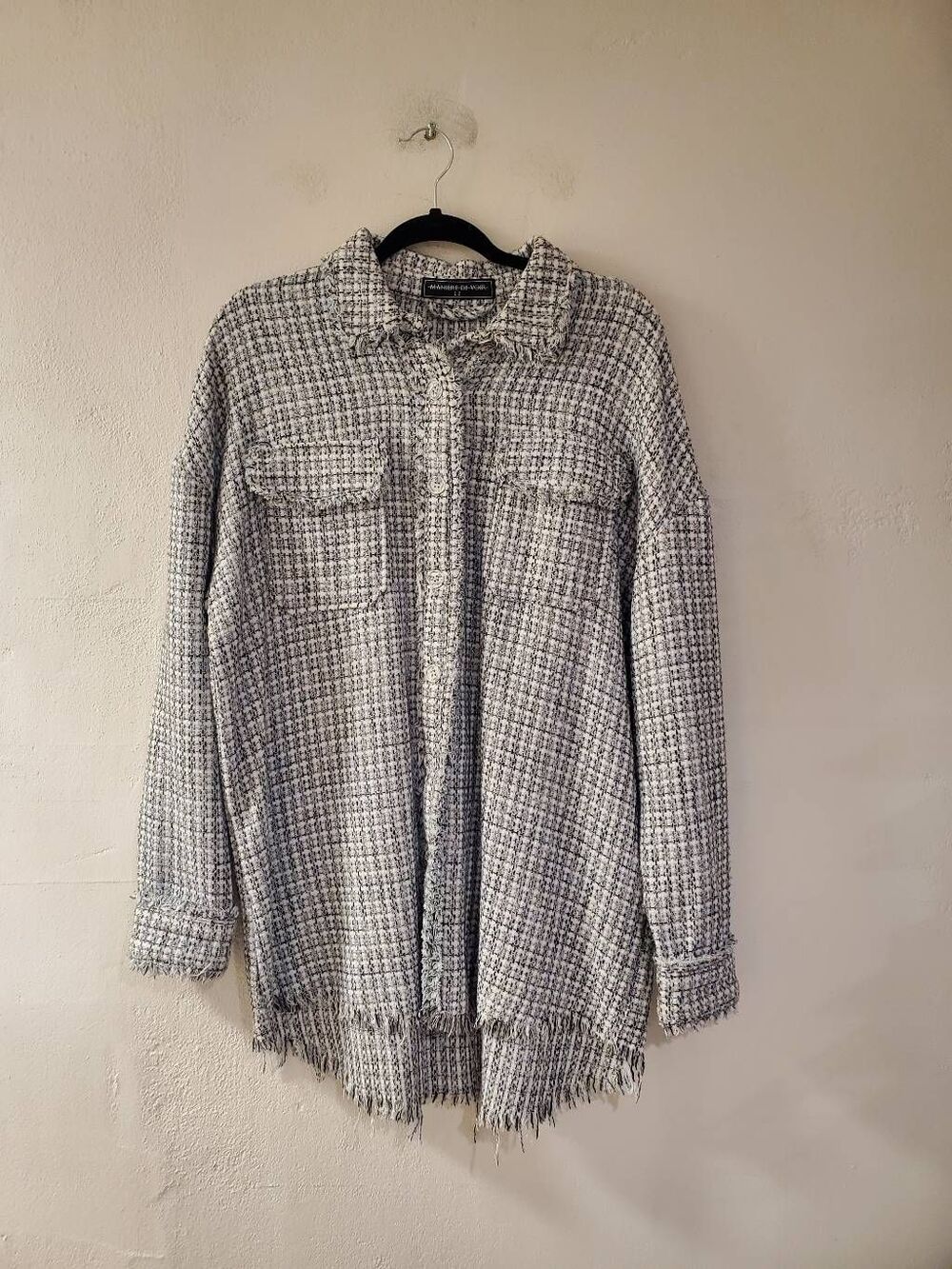 Manière De Voir Plaid Shacket in Blue White Size 12
